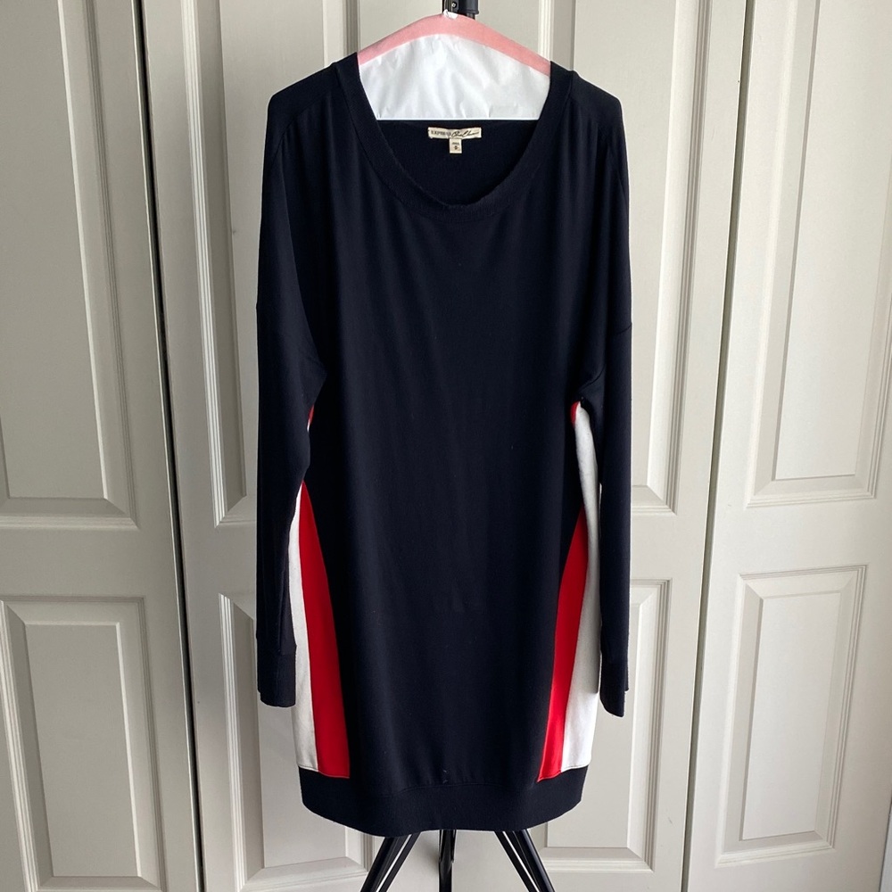 Long Sleeve Black Dress with Red & White Side Panels